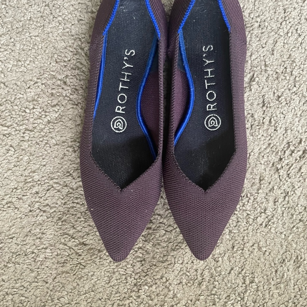 Rothy's Pointed Flats in Deep Plum with Blue Trim